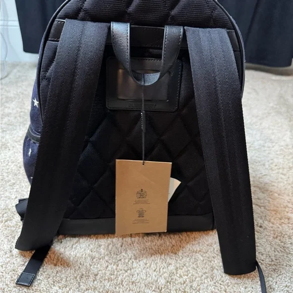 Authentic New Jean Burberry Dark Blue Backpack with White Accents